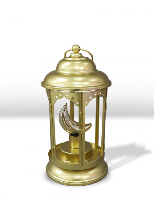 Round golden metal lantern with crescent lamp 15*30 cm