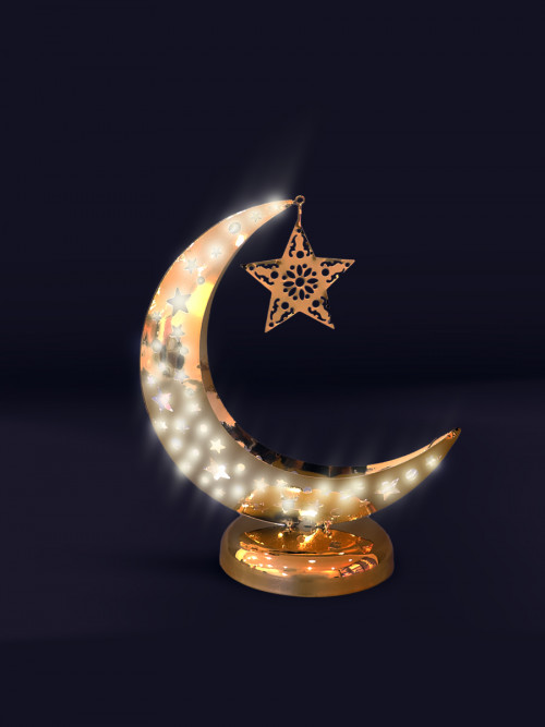 Battery operated crescent and star lantern, golden color, size: 25 * 12 cm