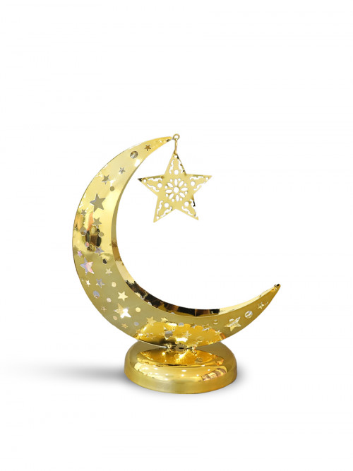Battery operated crescent and star lantern, golden color, size: 25 * 12 cm