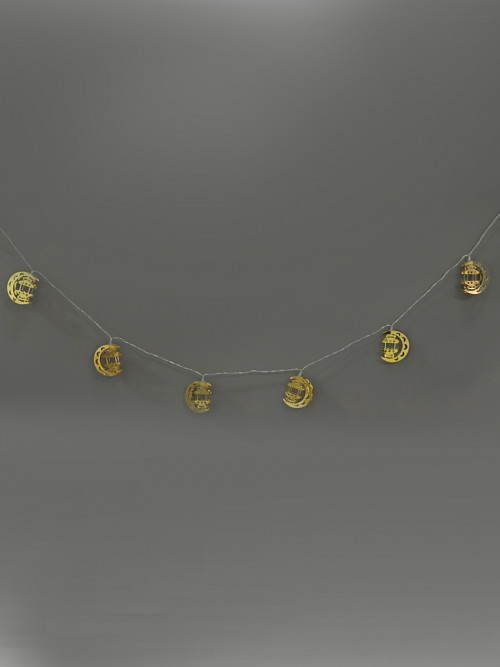 A crescent-shaped hanging decoration and a battery-operated lantern 2 meters