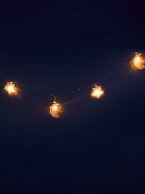 Golden crescent/star battery-operated hanging decoration 2 meters