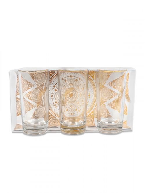 Clear glass juice glasses with golden edges