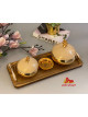 Marble Dater Set With Wooden Dish Beige - Gold