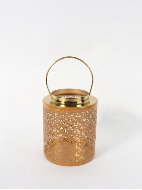 Lantern for candle holder metal brown with golden edges 15*19 cm