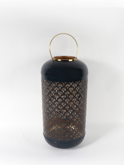 Lantern for candle holder metal navy blue with golden edges 23*51 cm