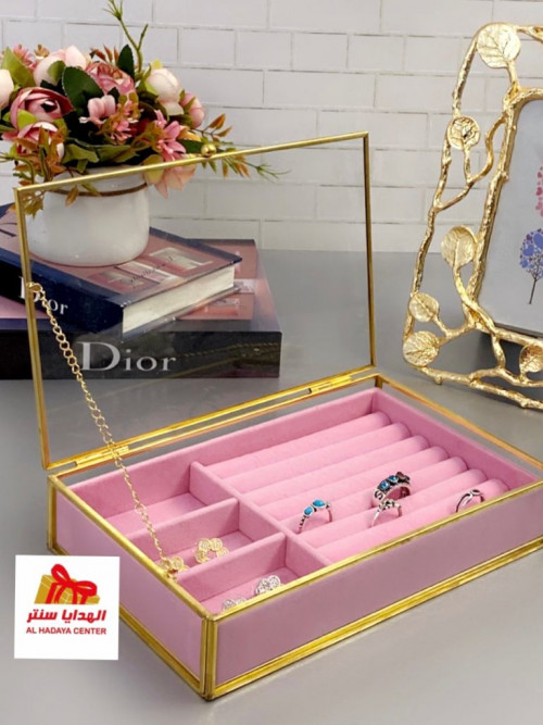 Distinctive glass accessories box, pink color