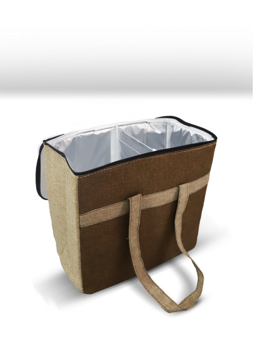 Insulated bag for meals and trips, heat and cold, brown color, size: 37 * 37 * 20 cm