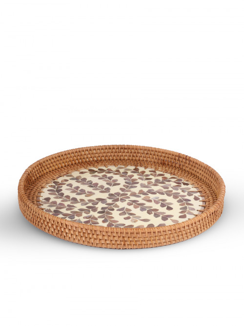 Tepsi Round Wooden Vietnamese Serving With Ceramic Edges 39*4cm