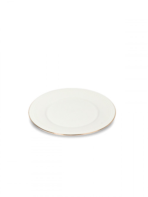 White ceramic plate for dessert with base, 6 plates and cake spoon