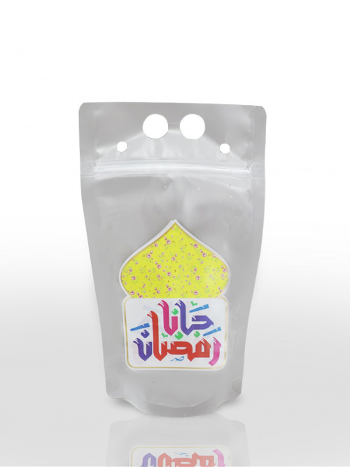Set of sealed transparent juice bags with the words Jana Ramadan 12 pieces 13 * 23 cm