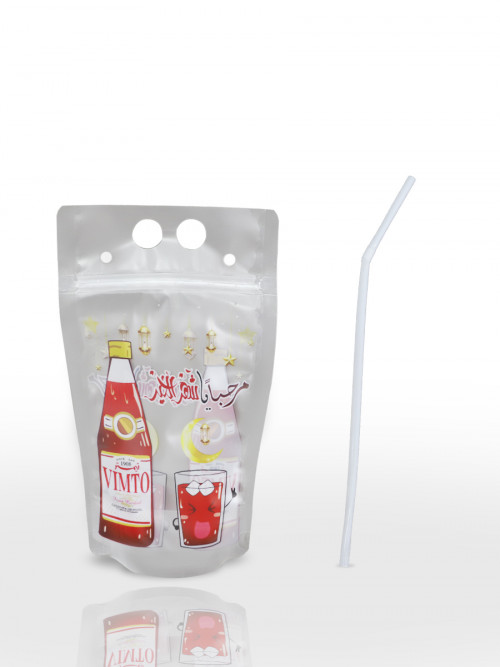 Set of sealed transparent juice bags with the words "Hello, Shahr Al-Khair", 8 pieces, 13 * 23 cm