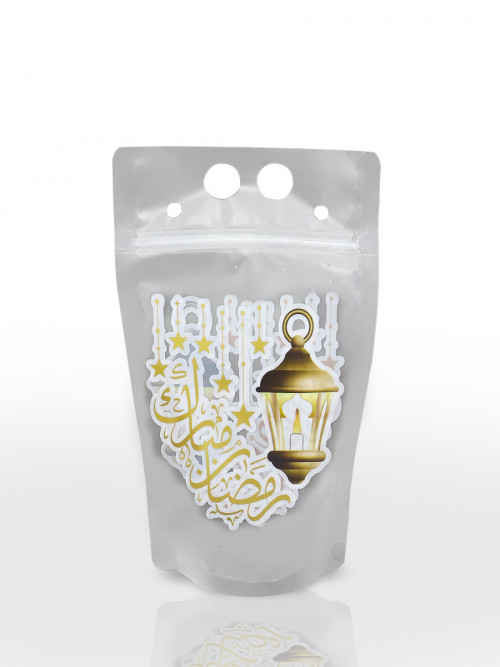 طقم اكياس عصير شفاف محكمة الاغلاق بعبارة  رمضان  مبارك 8قطعة 13*23سم