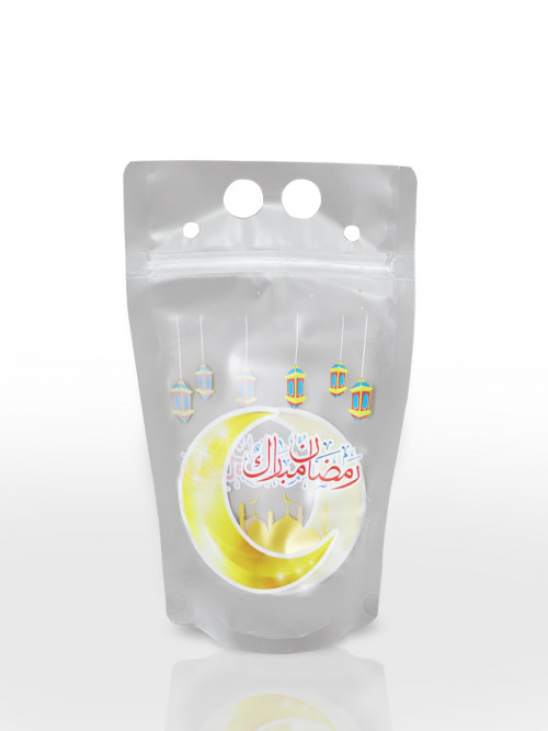 طقم اكياس عصير شفاف محكمة الاغلاق بعبارة  رمضان مبارك  8قطعة 13*23سم