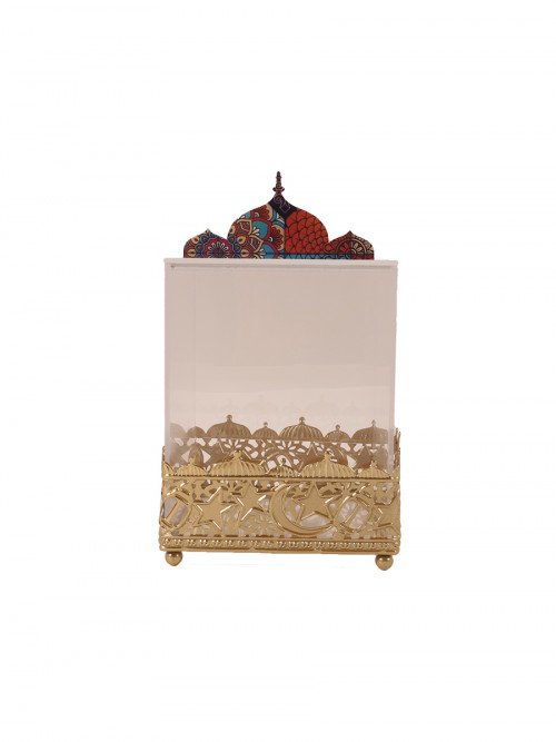Acrylic box decorated with gold base and lid 13*13*23 cm