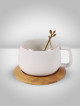 Black ceramic mug with golden rims and wooden saucer 9 * 7 cm