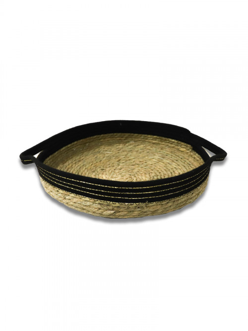 Round bamboo tabasi in 3 sizes with black fabric edges