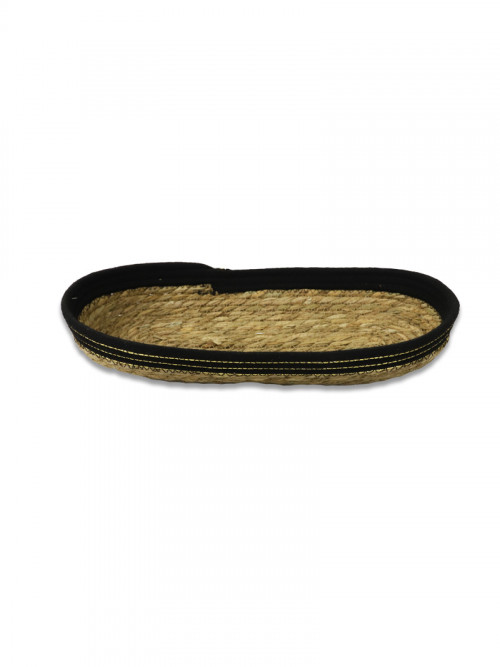 Round bamboo tabasi in 2 sizes, with black edges, with golden stripes