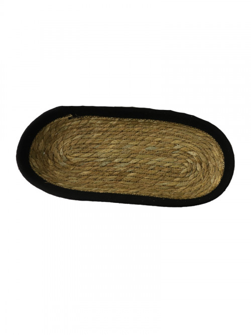Round bamboo tabasi in 2 sizes with black fabric edges with colored stripes