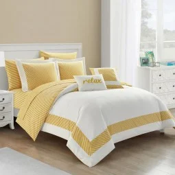Classic yellow striped comforter set - 6 pieces