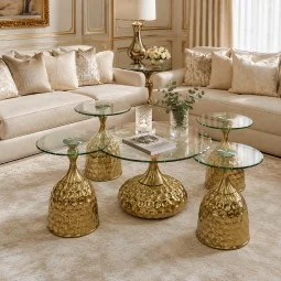 Sofa table set with glass top - 5 pieces - 2A2K500196 Sofa table set with glass top - 5 pieces - 2A2K500196