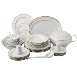 Classic porcelain dining set with an elegant gold frame - 45 pieces