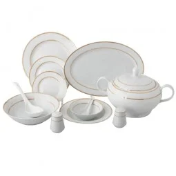 Classic porcelain dining set with an elegant gold frame - 45 pieces
