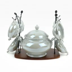 طقم شوربة سيراميك فاخر مع حامل خشب - 9 قطع -2S1MM100322	