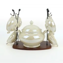 طقم شوربة سيراميك فاخر مع حامل خشب - 9 قطع  -2S1MM100323	