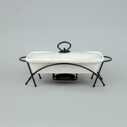 Premium rectangular ceramic serving warmer with glass lid - 11.5 inches