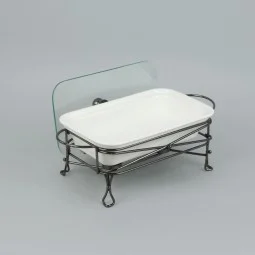 Premium Rectangular Ceramic Serving Warmer with Glass Lid - 12 Inch