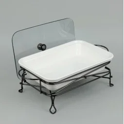 Premium Rectangular Ceramic Serving Warmer with Glass Lid - 13.5 inches