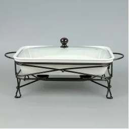 Premium Rectangular Ceramic Serving Warmer with Glass Lid - 13.5 inches