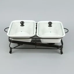 Premium Rectangular Ceramic Serving Warmer with Glass Lid - 12 Inch