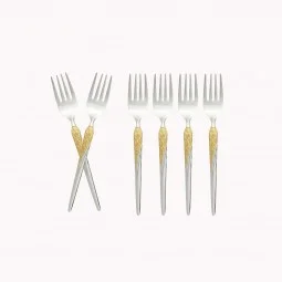 Stainless steel dessert fork set, silver and gold - 6 pieces - 2M1D200212