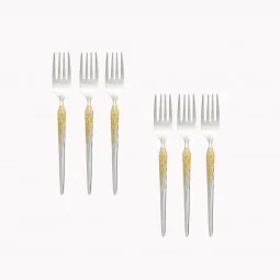 Stainless steel dessert fork set, silver and gold - 6 pieces - 2M1D200212