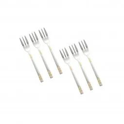 Stainless steel dessert fork set, silver and gold - 15cm - 6 pieces - 2M1D200217