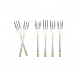 Stainless steel dessert fork set, silver and gold - 15cm - 6 pieces - 2M1D200217