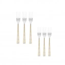 Stainless steel dessert fork set, silver and gold - 15 cm - 6 pieces - 2M1D200235
