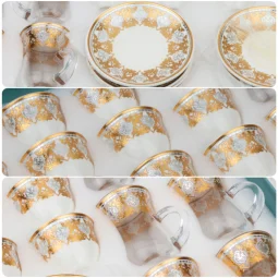 36-piece gold and silver patterned coffee and tea cup set