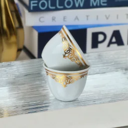 طقم فناجين قهوة بتصميم عصري - ابيض ذهبي - 12 قطعة