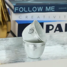 Modern Design Coffee Cup Set - White Silver - 12 Pieces