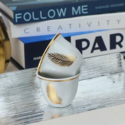 Modern Design Coffee Cup Set - White and Gold - 12 Pieces