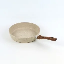 Beige granite frying pan with wooden handle, single size 26 cm - 2S1A400199