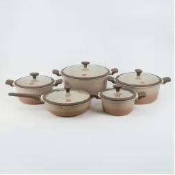 Elegant beige granite cookware set with glass lid - 2S1AA100067