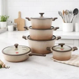 Elegant beige granite cookware set with glass lid - 2S1AA100067