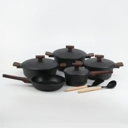 طقم قدور جرانيت بتصميم مميز لون اسود 15 قطعة - 2S1AA100309