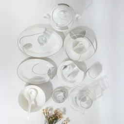 Luxury ceramic dinnerware set with gray patterns, 66 pieces - serves 6 people - 2S1TT100016