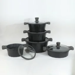 Granite cookware set with a distinctive design, black color - 10 pieces - 2SS1-A01-015