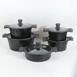 Granite cookware set with a distinctive design, black color - 10 pieces - 2SS1-A01-015