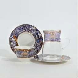 طقم شاي وقهوة - 36 قطعة - فخم بزخارف ملونه و تصميم فاخر بخطوط ذهبية - 2SS1-T01-072
